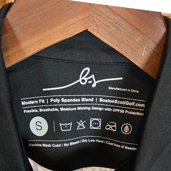 Boston Scott Golf Mens Polo Shirt Size S Black Rose Modern Fit‎ Poly Spandex - Picture 4 of 6
